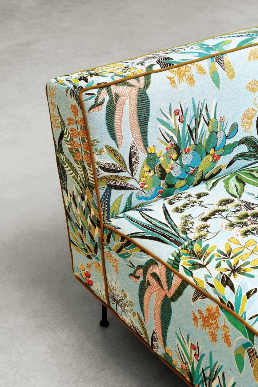 Maquis Agave z kolekcji Riviera, botaniczne wzory przeplatane złotą nicią, Lelièvre Paris, lelievreparis.com