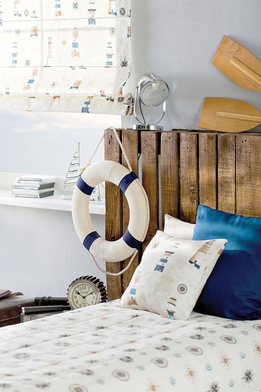 Zagłówek z palety, pościel w morskie motywy, COMICS, DEKORIA