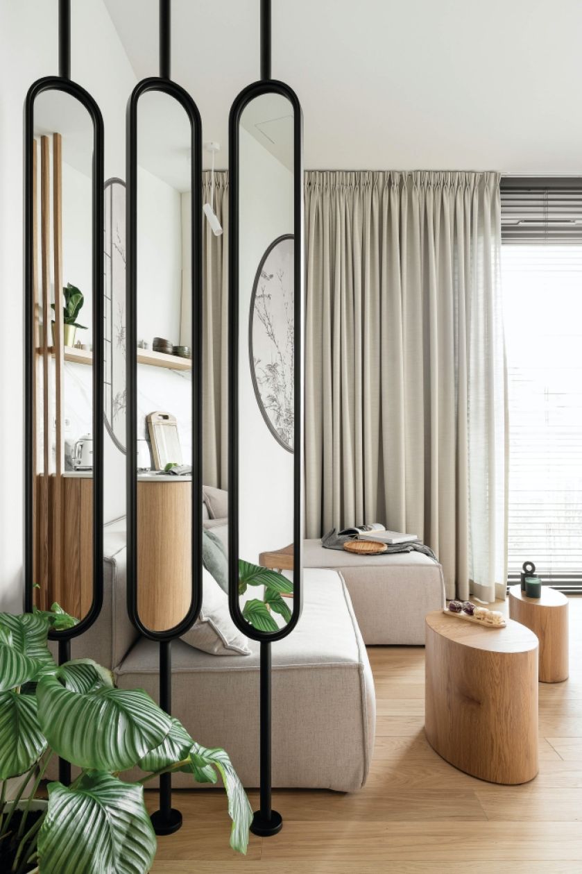 mieszkanie 38 m2 aranżacja salonu w stylu japandi