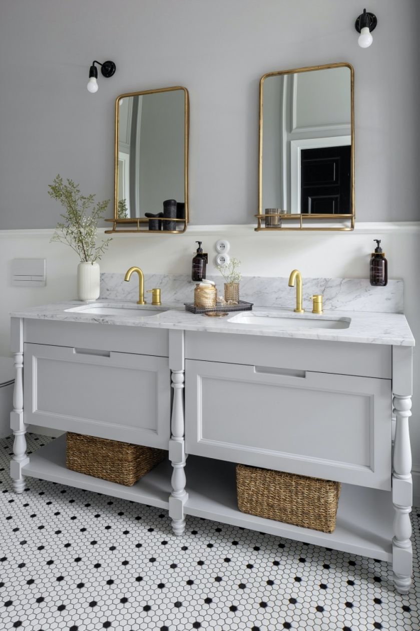 jasno szara łazienka szafka pod umywalkę