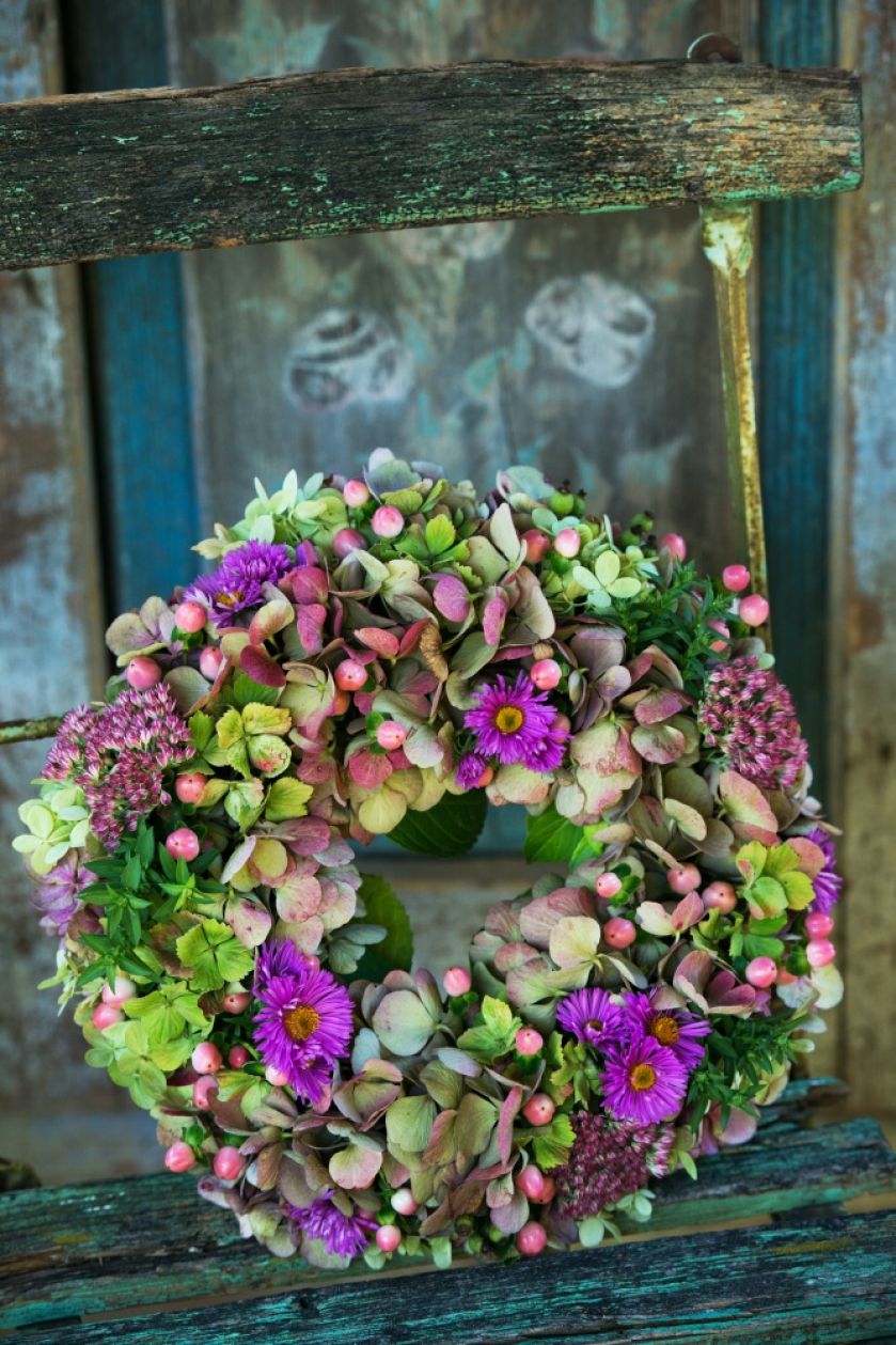 jesienny wianek z hortensji