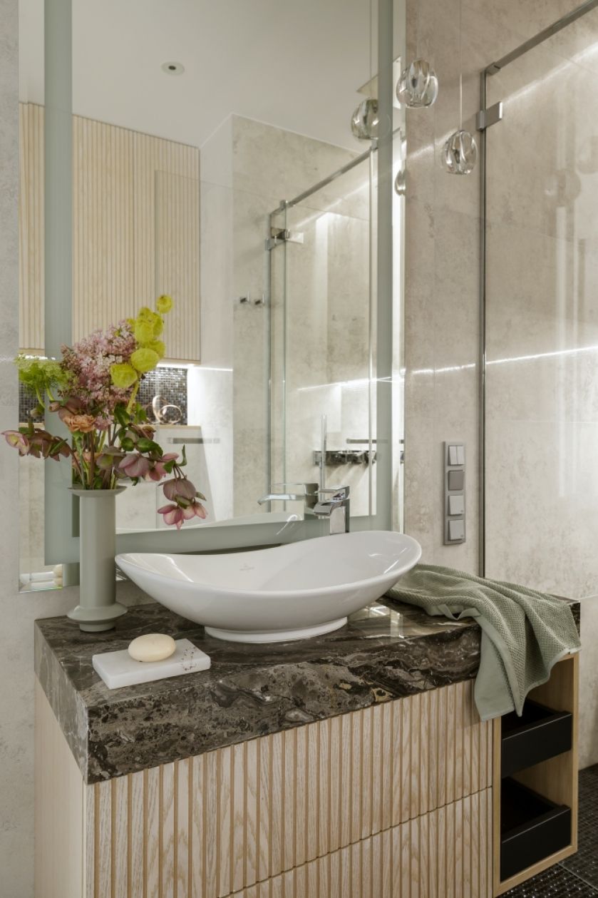 umywalka łazienkowa z kamiennym blatem