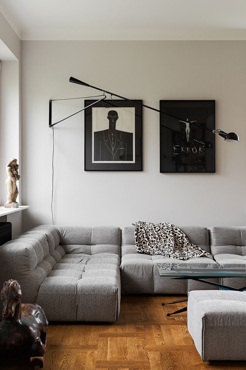 nowoczesny salon w mieszkaniu w kamienicy