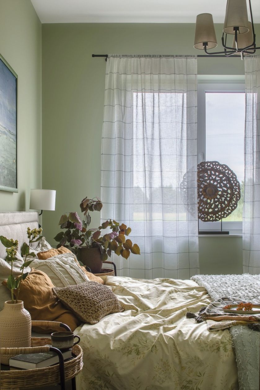 zielona sypialnia w stylu modern farmhouse