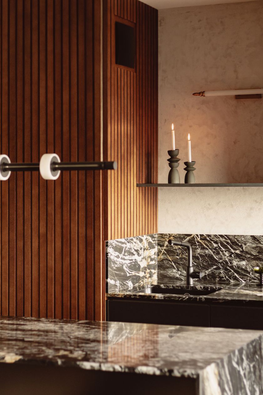 kuchnia w stylu loftowym w ciemnym drewnie