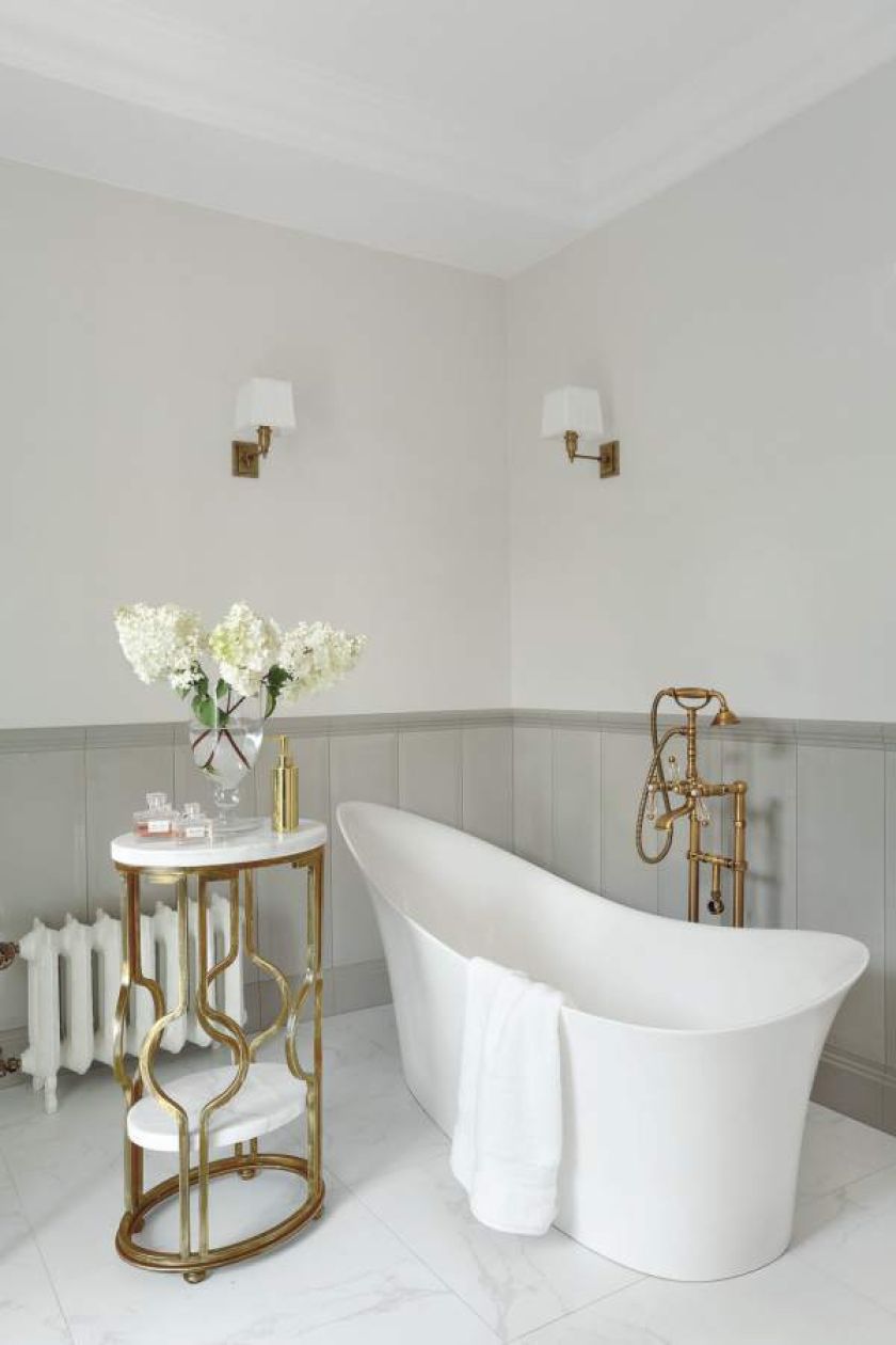 Wanna Alice Marmorin, armatura Trend, ceramika na ścianie Gardenia Diamond Boiserie Grigio - wszystko ze sklepu sanimex.pl