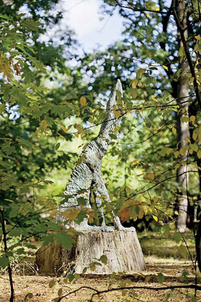 Anna Dębska rzeźbi zwierzęta. Jej drewniany dom stoi w lesie, a pomiędzy drzewami stoi mnóstwo rzeźb.