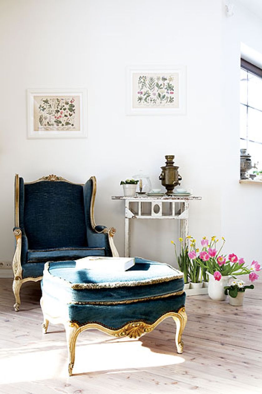 Fotel i cudny podnóżek w stylu Ludwika XV.