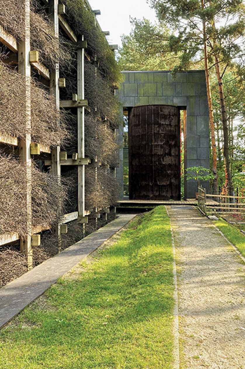 Ściana obłożona tarniną, po której spływa solanka.