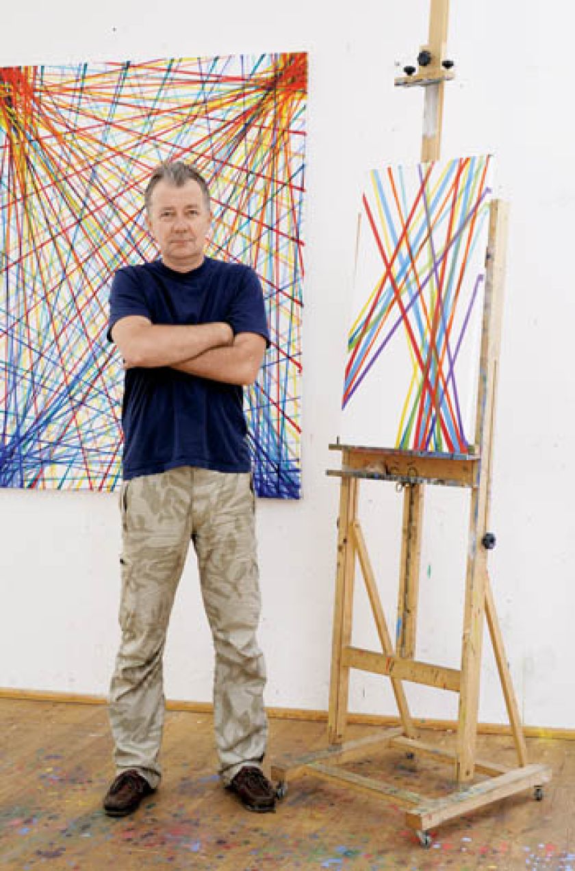 Jacek Ziemiński, artysta, malarz. Dom w pasy