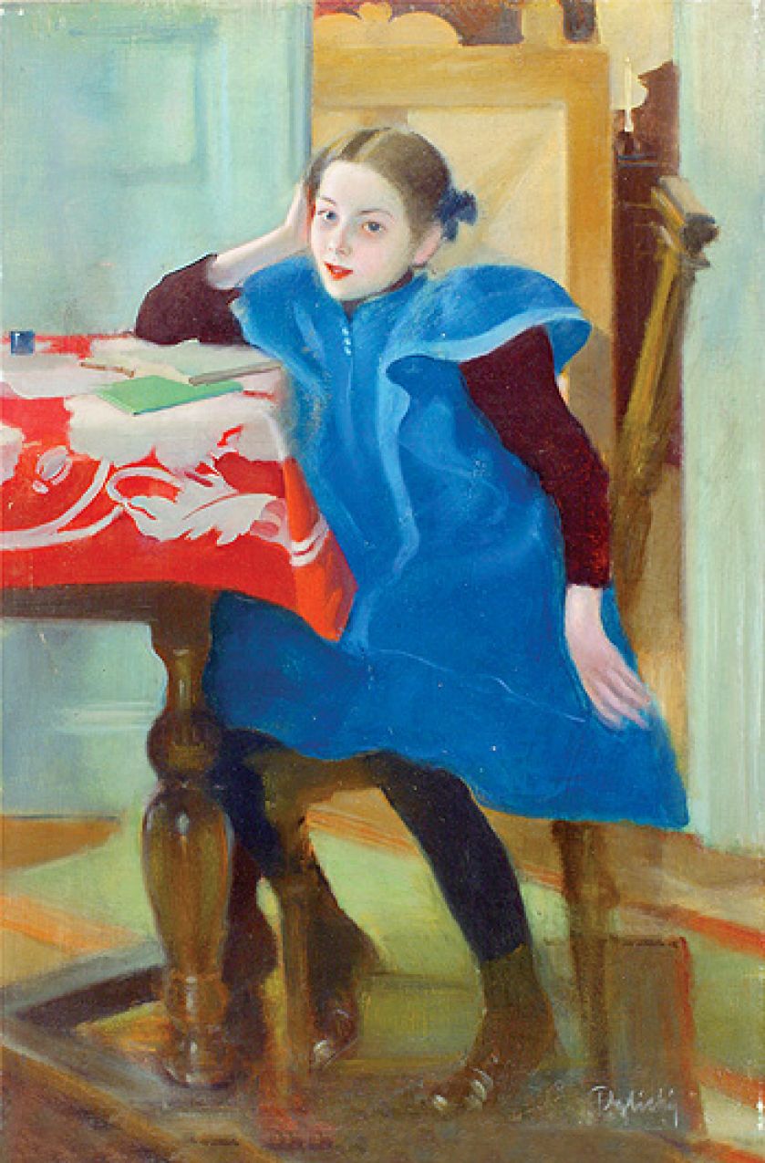 Dziewczynka przy lekcjach , S. Dębicki, 1910-1912 r.