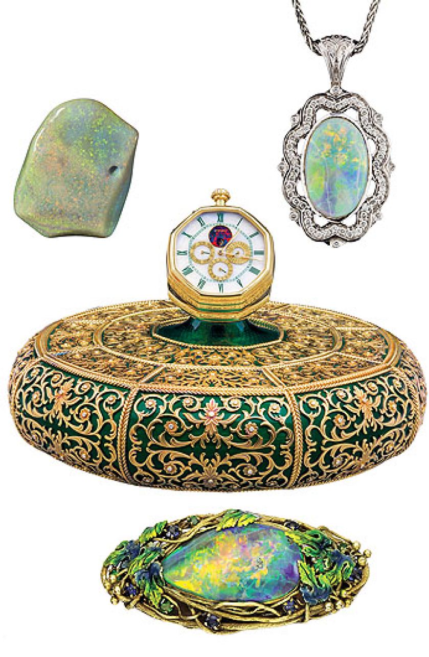 Od góry: największy polerowany opal oferowany na publicznych aukcjach, ma wymiar ok. 16 x 10 cm,