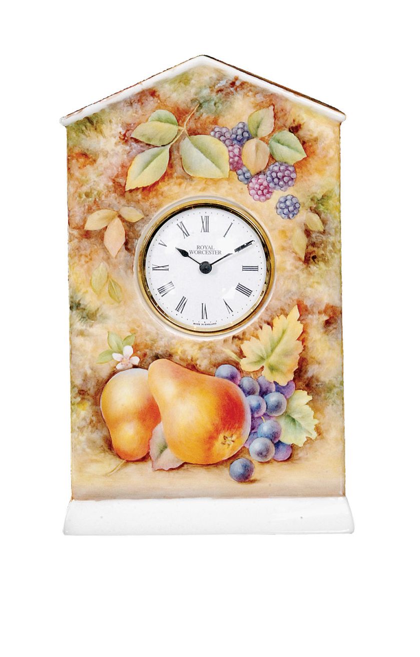 Zegar z ręcznie malowanymi gruszkami, jeżynami i winogronami, XX w.