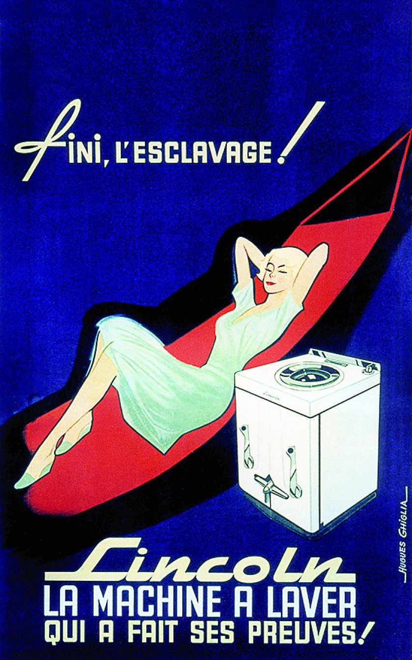 Plakat reklamowy pralek marki Lincoln Koniec niewolnictwa! , Francja, lata 50. XX w.