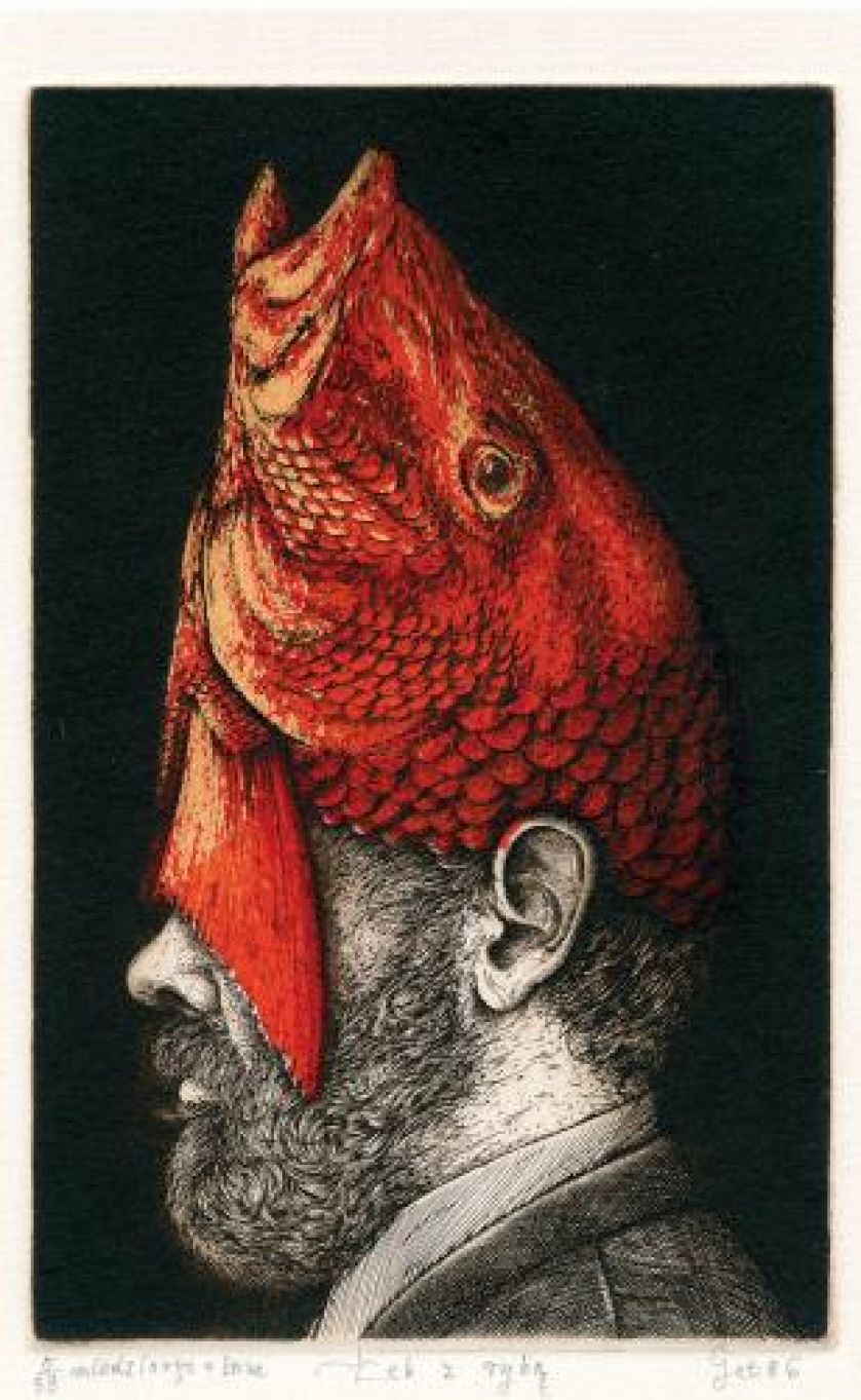Eugeniusz Get Stankiewicz- Łeb z rybą , 1986 r., NAUTILUS