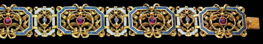 Bransoleta wysadzana diamentami i rubinami, Francja, koniec XIX w., www.tademagallery.com