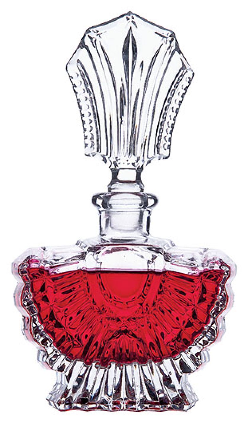 Kryształowy flakon z dekoracyjnym korkiem.