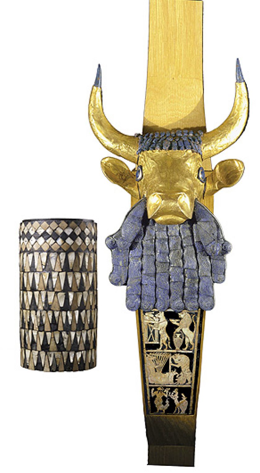 Lira z głową byka, ze złota, muszli i lapis-lazuli, 2650-2550 p.n.e., Irak, Muzeum Archeologii i