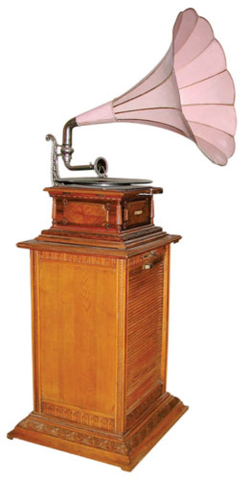 Patefon skrzynkowy z szafeczką. Koncert przez tubę