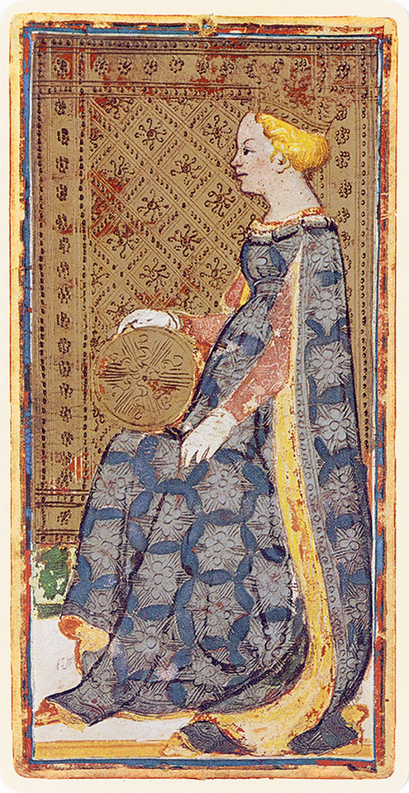 Królowa Denarów i Pięć Monet, karty tarota należące do Francesca Sforzy i Bianki Marii Visconti, 1441-1447 r.