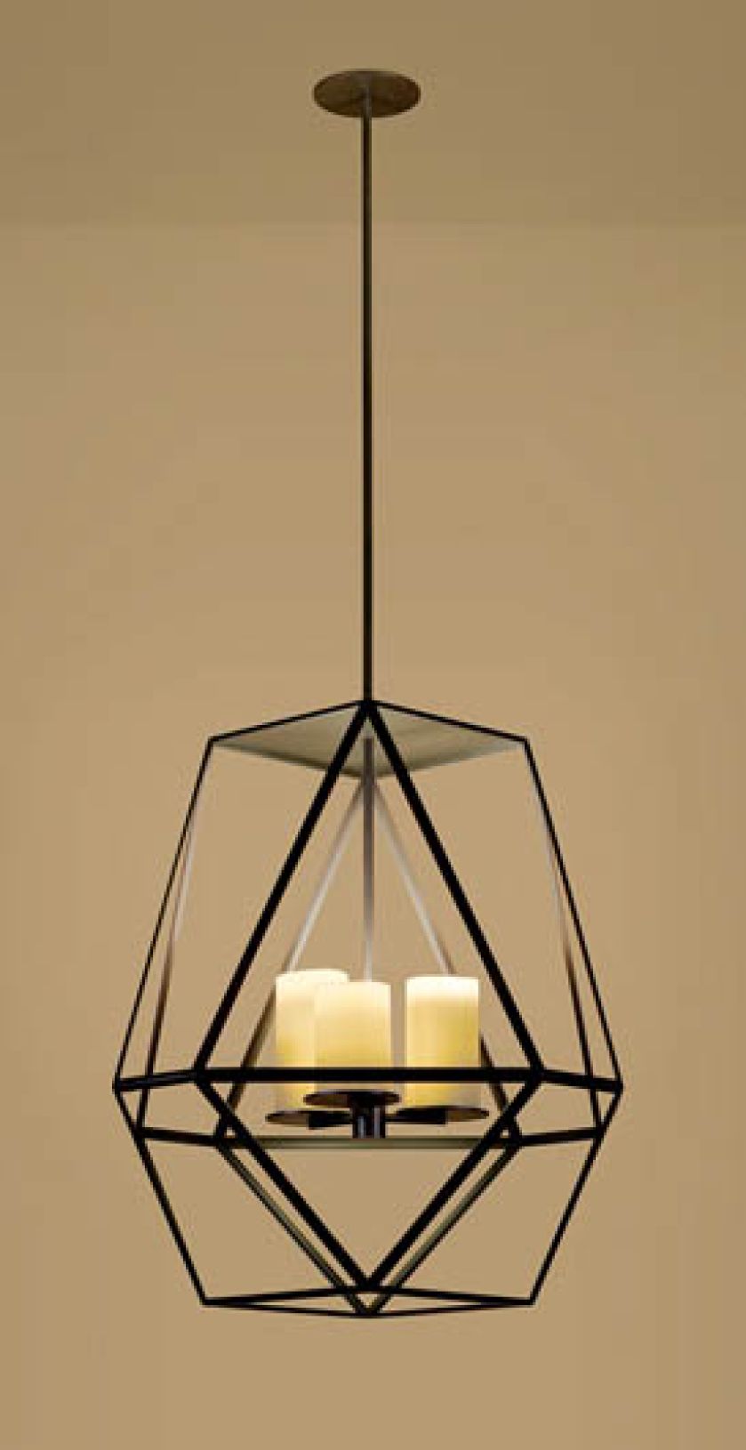 Lampa wisząca z wiecznymi świecami. Projekt - Kevin Reilly.