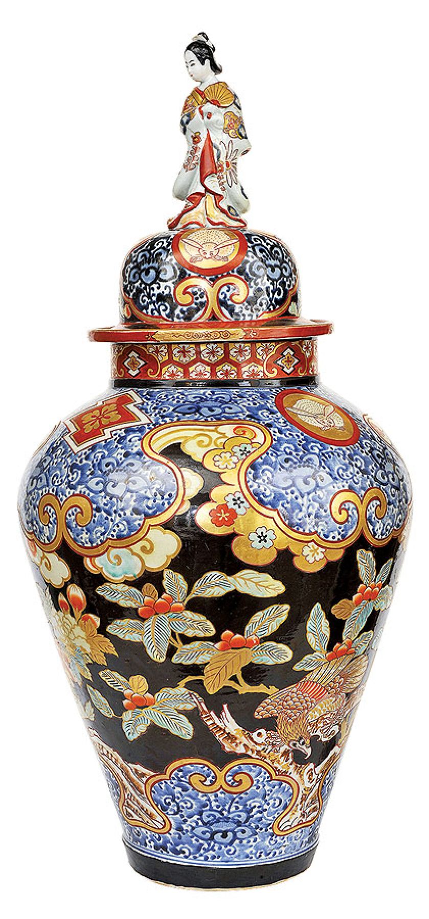 Waza z nakrywą zwieńczona figurką bijin, porcelana typu imari, XVIII w.
