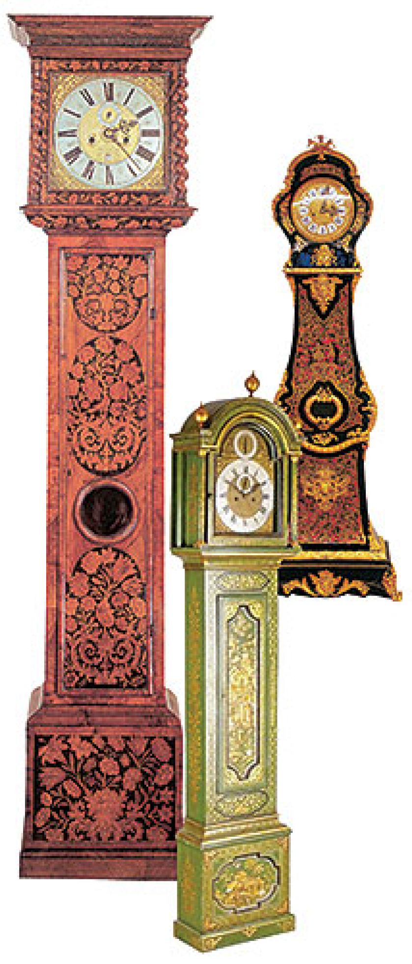 Zegar szafkowy podłogowy, fornirowany czeczotą orzechową, John Wise, ok. 1685 r. Angielski zegar stojący