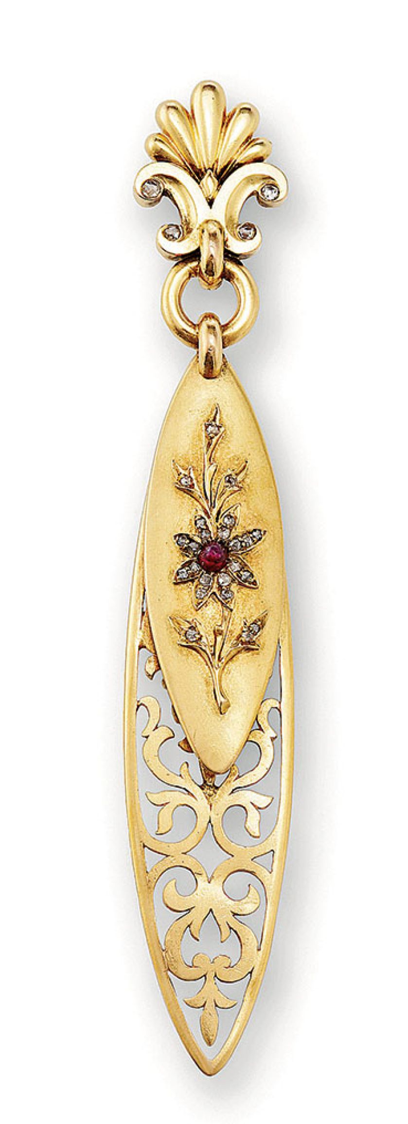 Złota zakładka do książek wysadzana diamentami i rubinem, Fabergé, ok. 1890 r., Sotheby s