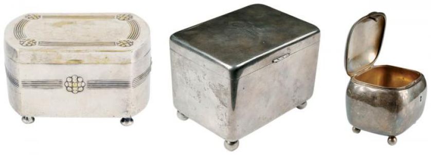 Mosiądz srebrzony, fabryka Braci Henneberg, Warszawa, ok. 1920 r., cw 1200 zł, REMPEX. Skrzynkowa, srebrna,