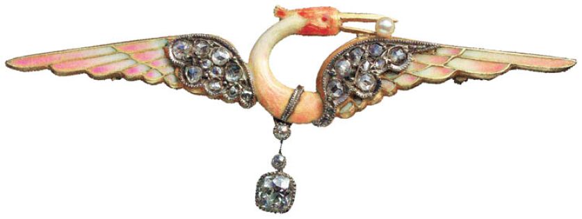 Broszka w kształcie czapli, Francja, 1890 r., www.tademagallery.com