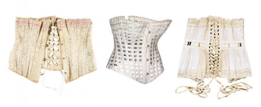 Gorset-sznurówka z tkaniny bawełnianej, wykończony taśmą pasmanteryjną, usztywniony fiszbinami, pocz. XX w., Muzeum
