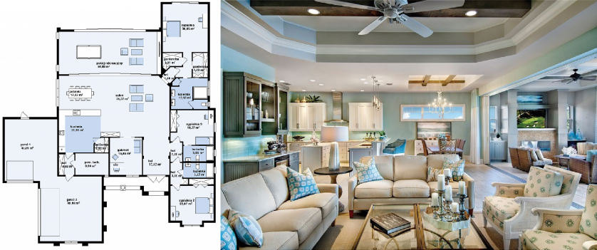 Wnętrze domu parterowego w stylu glamour