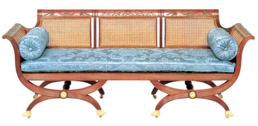 Kanapa, mahoń i plecionka z rotangu, ok. 1840 r.