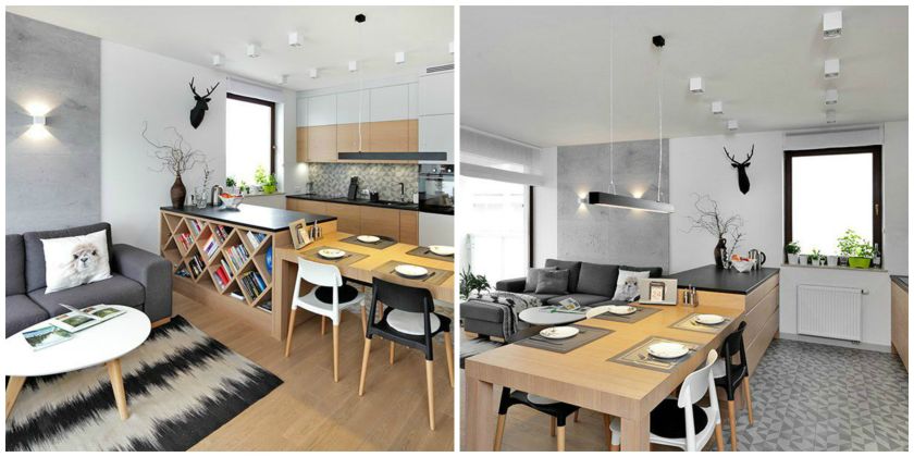 salon z kuchnią projekt wnętrz