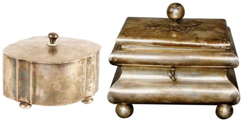 Cukiernica srebrna w stylu art d?co, fabryka Braci Hempel, lata 20.-30. XX w., cw 4500 zł, DESA UNICUM. Cukiernica