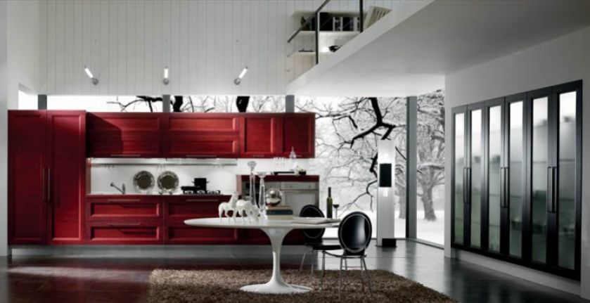 Senja rosso (33 650 zł) z przeszkloną szafą wbudowaną w ścianę. GALERIA WNĘTRZ