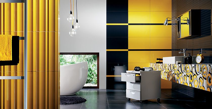 Płytki z serii Yellow, dekor z połyskiem w cenie 79,34 zł/szt., Tubądzin