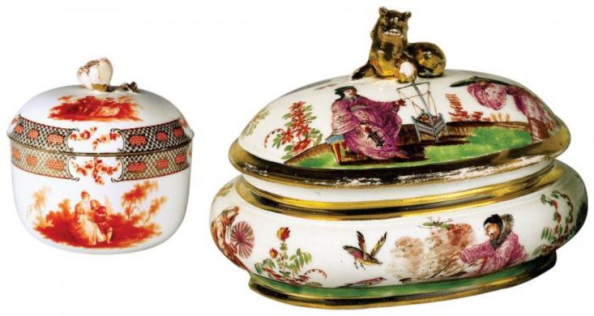 Porcelanowa, niemiecka z miniaturami ? la Watteau, Królewska Manufaktura Porcelany w Berlinie, Museum für Kunst