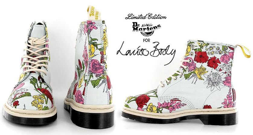 Louise Body ozdabia butelki wina i buty typu martens.