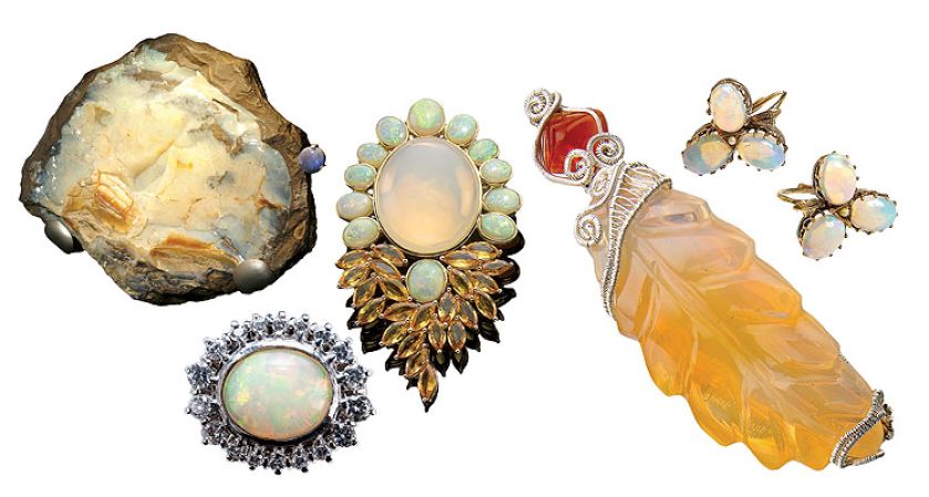 Od lewej: pierścionek z opalem i 18 brylantami, bukowskis.com, drogocenny opal ironstone, znaleziony w