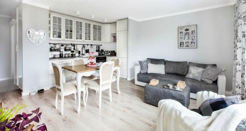 salon w stylu skandynawskim szara sofa