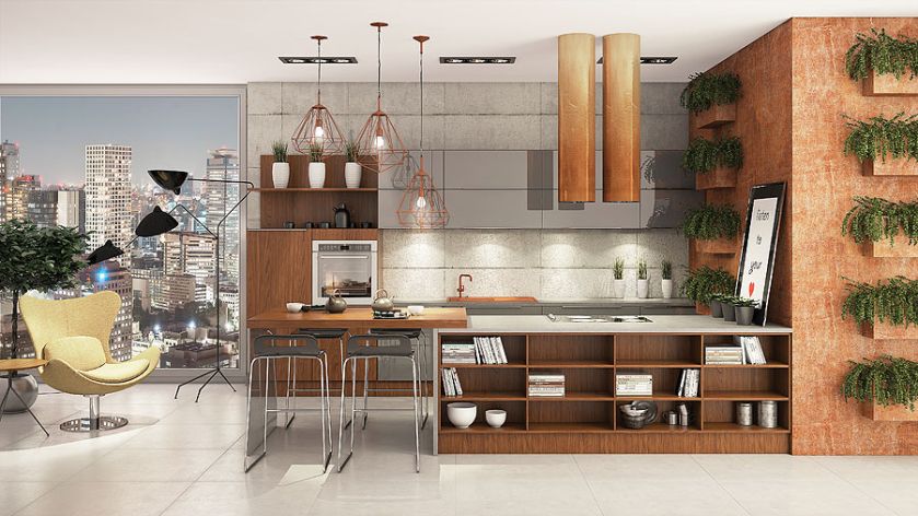 Połączenie orzecha z miedzią, fronty Calma popiel II i Piano II, WFM KUCHNIE