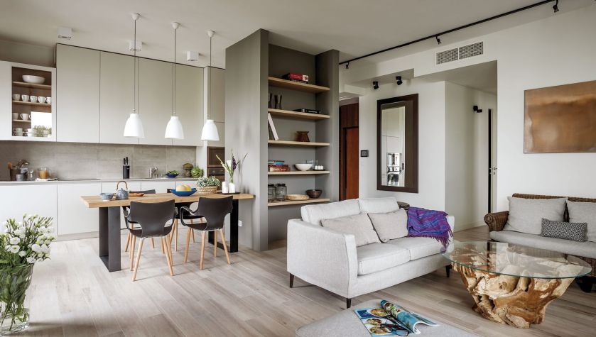 nowoczesny salon z kuchnią