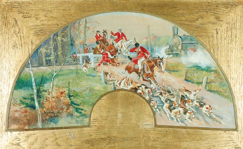 Dekoracja wachlarza przedstawiająca polowanie, autorstwa Wojciecha Kossaka, 1889 r., cw 25 000 zł, REMPEX