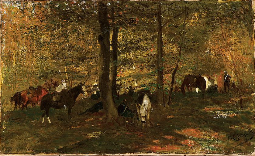 Maksymilian Gierymski Patrol dragonów w czasie postoju , Museum Biberach