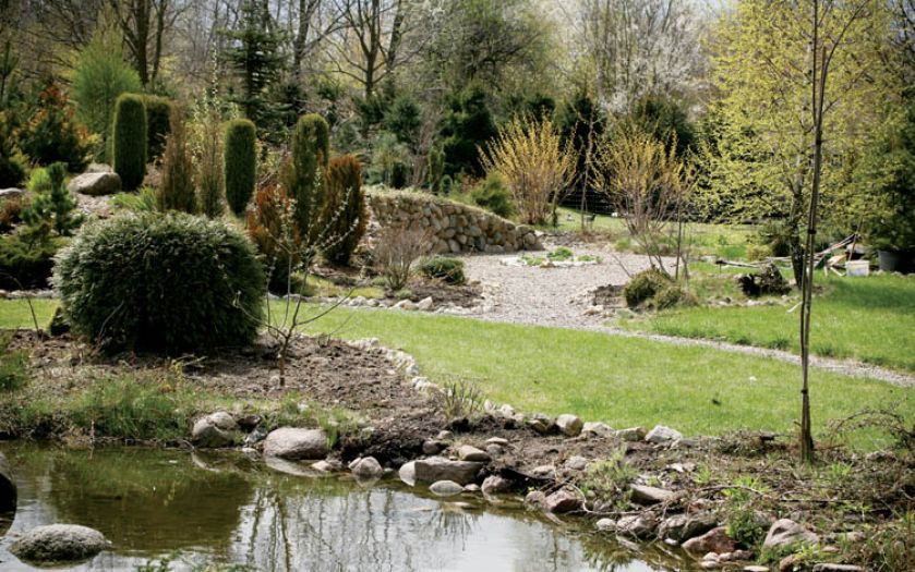 Staw to nie jedyna atrakcja. Są tu też malownicze pagórki i skalniaki.