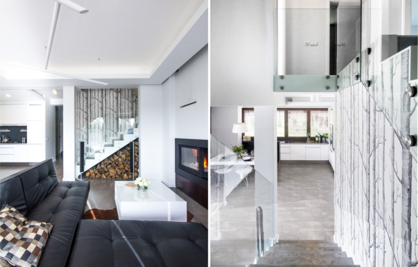 Jasne, przestronne wnętrze w nowoczesnym wydaniu. Choć w całej stylistyce dominują czerń i biel, naturalne