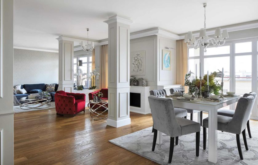 otwarty salon styl klasyczny z nowoczesnym