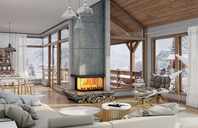 Wkład kominkowy Atraflam z dużym stalowym paleniskiem wyłożonym szamotem, JØTUL