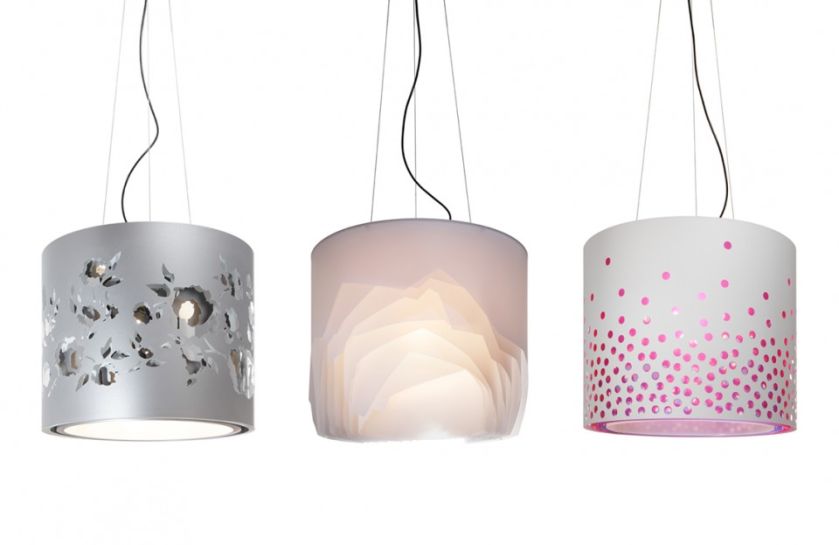 Nowoczesne lampy (Rosae, Diamond, Confettis - wszystkie 60x50 cm) wykonane metodą wielowarstwową/3D kolekcja Les lumineuses.